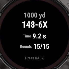 An F-Class result in the sport's own notation, rings checked against the shots